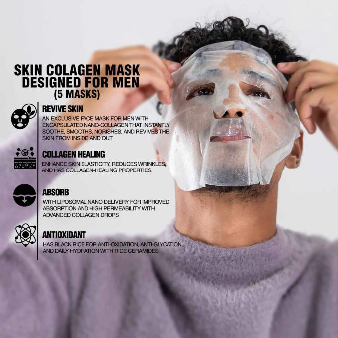 Masque facial personnalisé à feuille de logo pour hommes nourrissant Oryza Sativa Rice Lees Extract 5 pièces 2