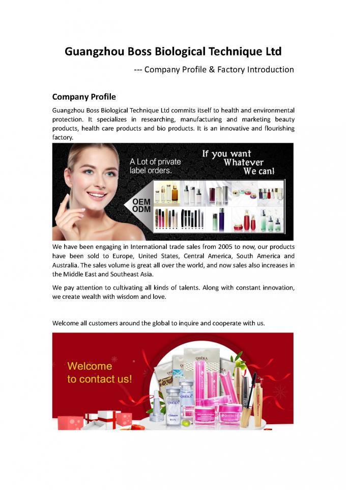 Durée de conservation 3 ans Cellule souche OEM et peptides Anti-rides Anti-vieillissement de la peau Collagène pur sérum facial 6